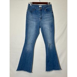 YMI Women's Hipster Essential Super Flare High Waist Jeans Distressed Size 13/31